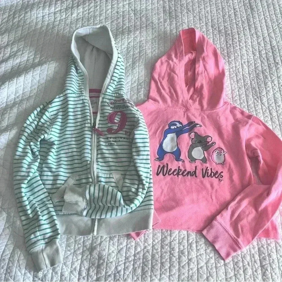 Lot of TWO girls size 10/12 hoodies Justice Active H&M L.O.G.G. zip-up jacket - Picture 1 of 8